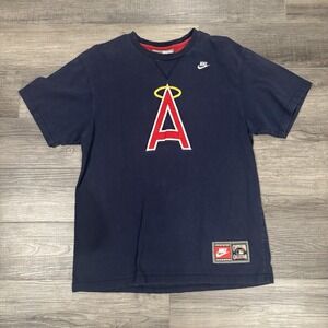 VTG Nike Angles Shirt Medium  Blue Embroider Logo Cooperstown Baseball‎ Mens